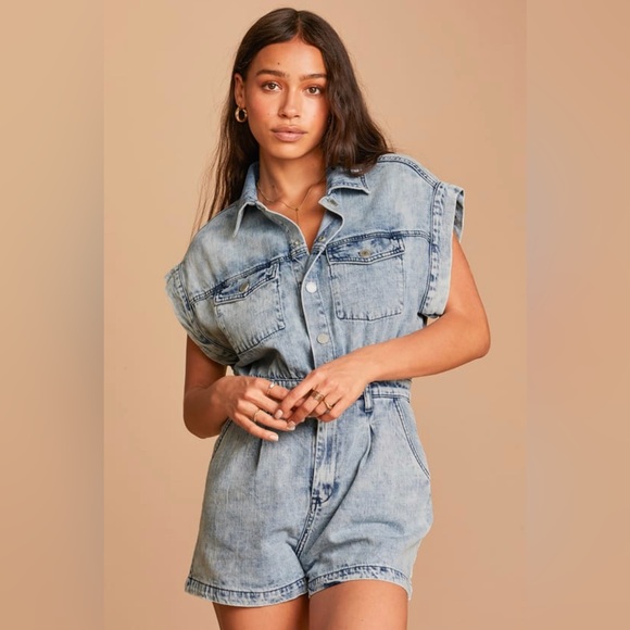 Blank NYC Pants - NWT Blank NYC Head Backstage Soft Denim Romper in Light Acid Wash - Size L